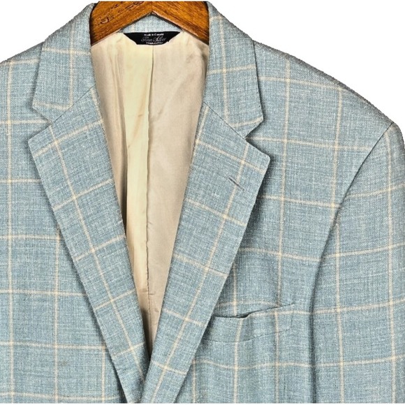 Ben Silver Other - Ben Silver Charleston Mens 43R Silk Linen Wool Blue Plaid Sport Coat Canada